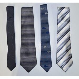 60s-90s Vintage Grey & Blue Ties - Lot of 4 Ice Pack Stripes‎ Snail Solid